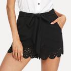 Shein Self Belted Scalloped Laser Cut Shorts