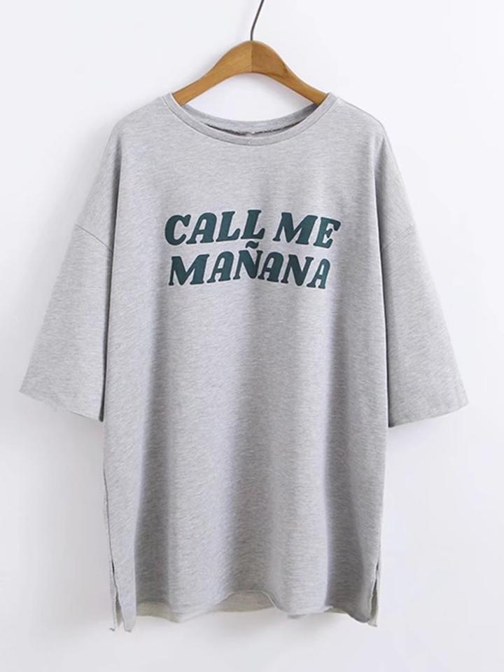 Shein Slogan Print Side Slit Boyfriend Sweatshirt