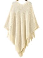 Shein White V Neck Zigzag Pattern Tassel Cape