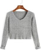 Shein Grey V Neck Long Sleeve Crop Sweater