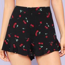 Shein Allover Cherry Print Ruffle Hem Shorts