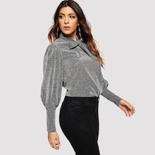 Shein Tie Neck Glitter Blouse