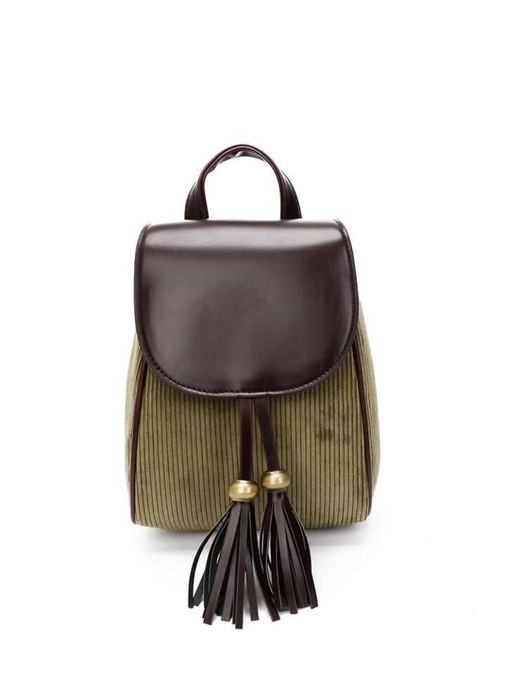 Shein Pu Panel Corduroy Backpack