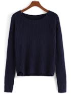 Shein Blue Round Neck Crop Knit Casual Sweater