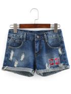 Shein Distressed Embroidery Patch Denim Shorts