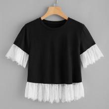 Shein Contrast Lace Trim Tee