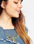 Shein Green Rhinestone Flower Shape Necklace