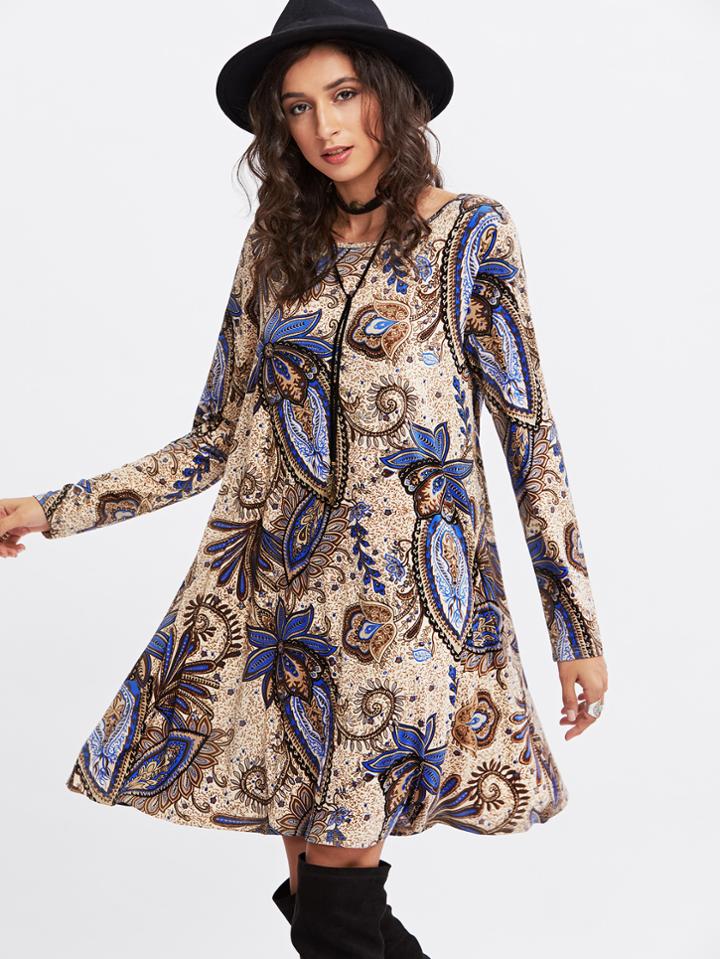 Shein Paisley Print Trapeze Dress