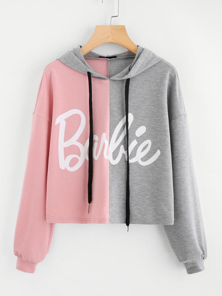Shein Two Tone Print Front Drop Shoulder Hoodie