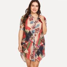 Shein Plus Floral Print Button Front Dress