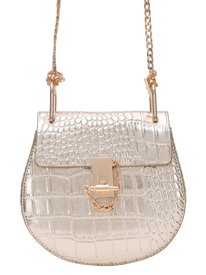 Shein Gold Crocodile Embossed Chain Saddle Bag