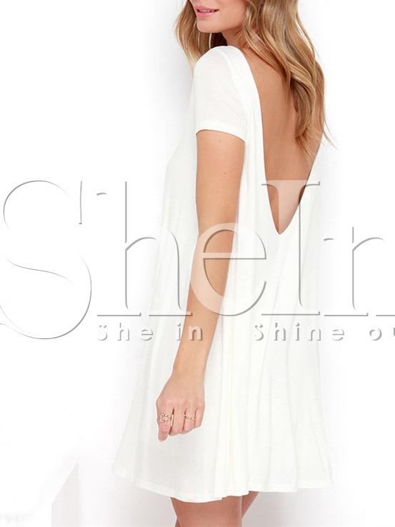 Shein White Short Sleeve Backless Dress