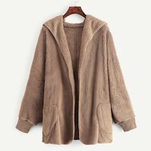 Shein Hooded Pocket Side Teddy Outerwear