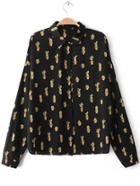 Shein Multicolor Long Sleeve Buttons Front Cactus Print Blouse