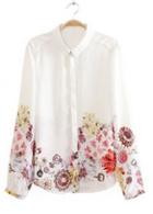 Rosewe Ol Style Turndown Collar Long Sleeve Print Blouse
