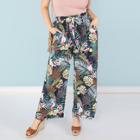 Shein Plus Self Belted Tropical Print Pants