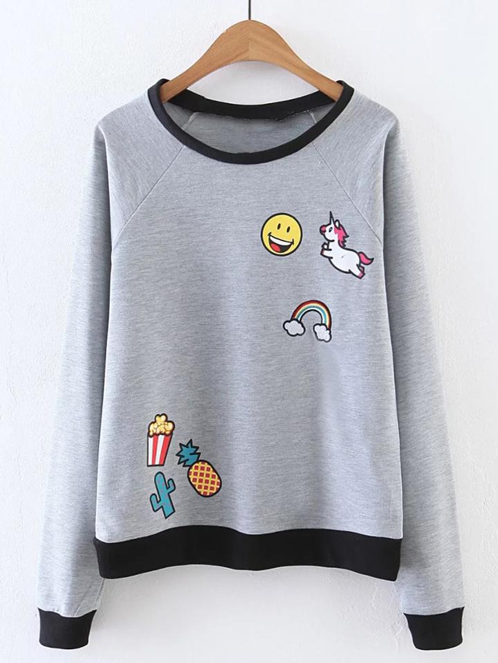 Shein Raglan Sleeve Smile Face Print Sweatshirt