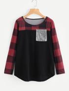 Shein Contrast Plaid Curved Hem T-shirt