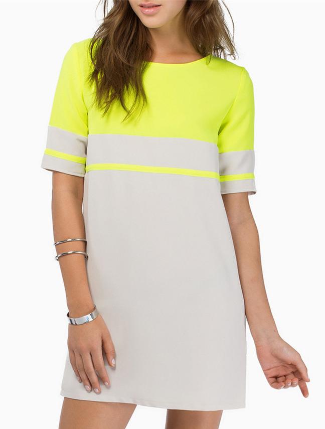 Shein With Zipper Shift Neon Yellow Dress