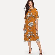Shein Tassel Detail Self Belted Floral Dress