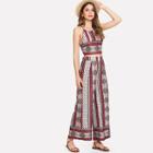 Shein Patchwork Print Crop Halter Top & Pants Set