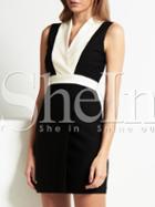 Shein White Black Suiting Buisness Monteau Tahari Sleeveless Color Block Dress