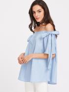 Shein Off Shoulder Self Tie Billowy Chambray Top