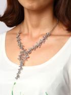 Shein Silver-tone Crystal Pave Petal Pendant Link Necklace