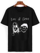 Shein Dip Hem Cartoon Print Black T-shirt