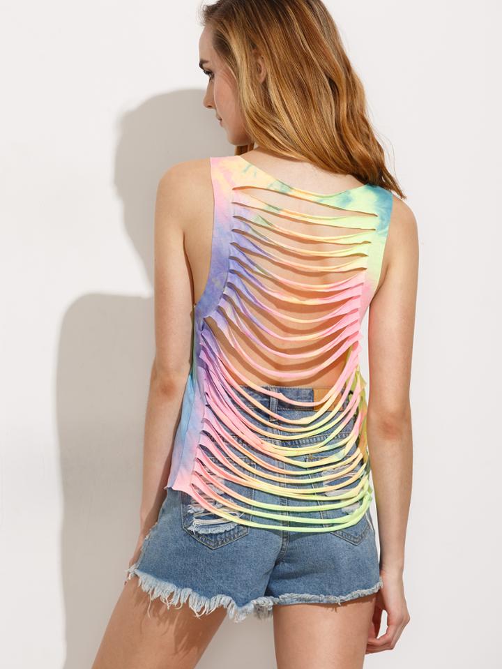 Shein Multicolor Tie-dye Cutout Back Tank Top