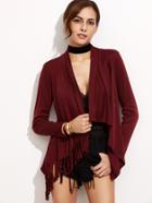 Shein Burgundy Drape Front Fringe Asymmetric Coat