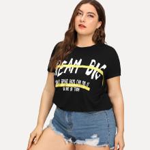 Shein Plus Lettering Tape Detail T-shirt
