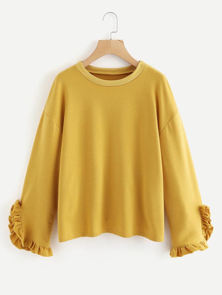 Shein Frill Cuff Drop Shoulder Pullover