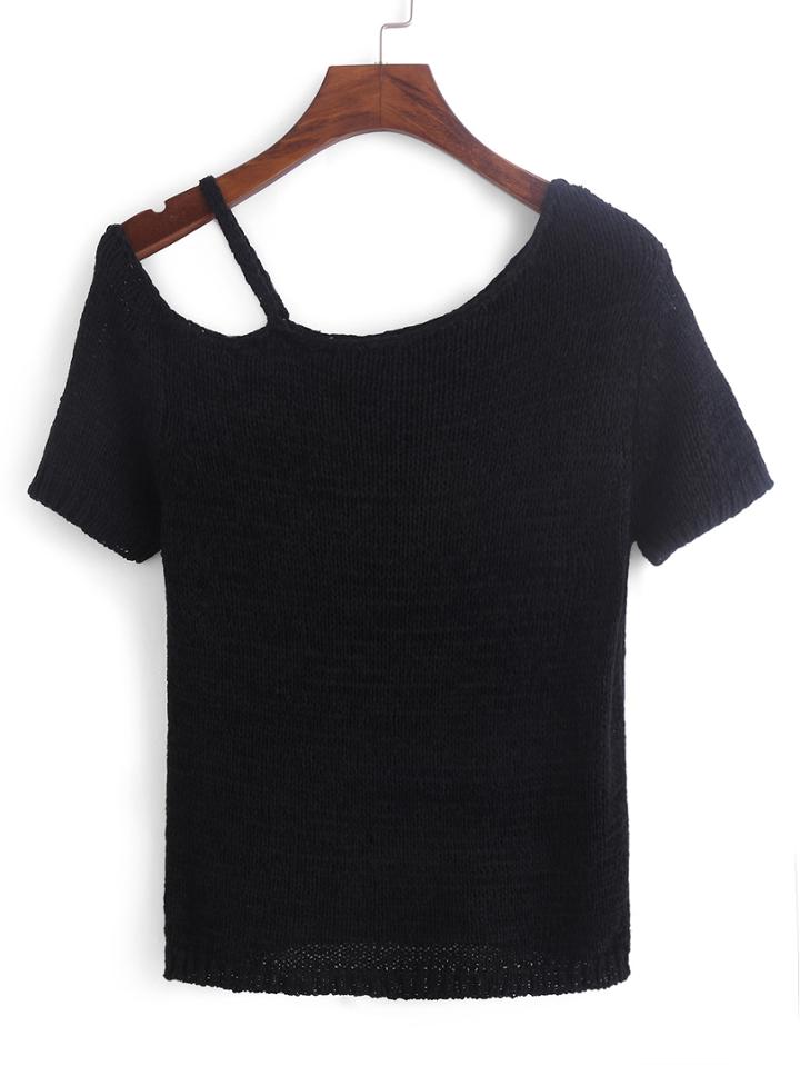 Shein Asymmetric Cutout Neck Short Sleeve Sweater