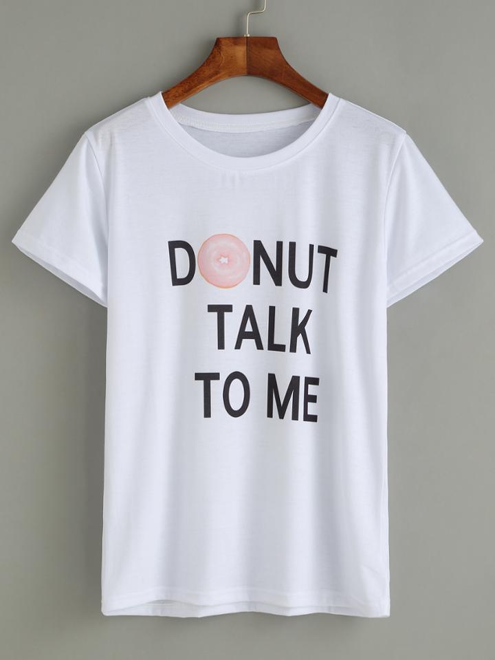 Shein White Donut And Slogan Print T-shirt