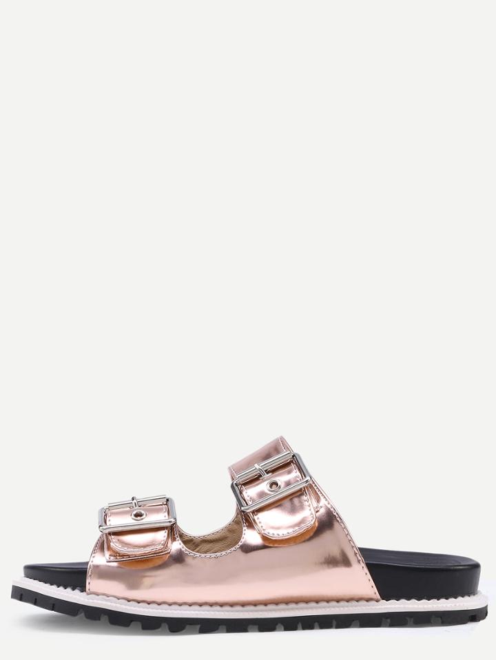 Shein Golden Peep Toe Buckle Strap Slippers