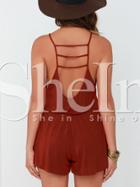Shein Red Spaghetti Strap Backless Playsuit