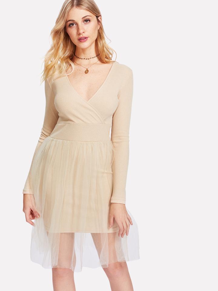 Shein Mesh Contrast Knit Pencil Dress