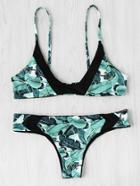 Shein Contrast Panel Tropical Print Bikini Set