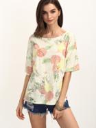 Shein Multicolor Print Backless Half Sleeve T-shirt
