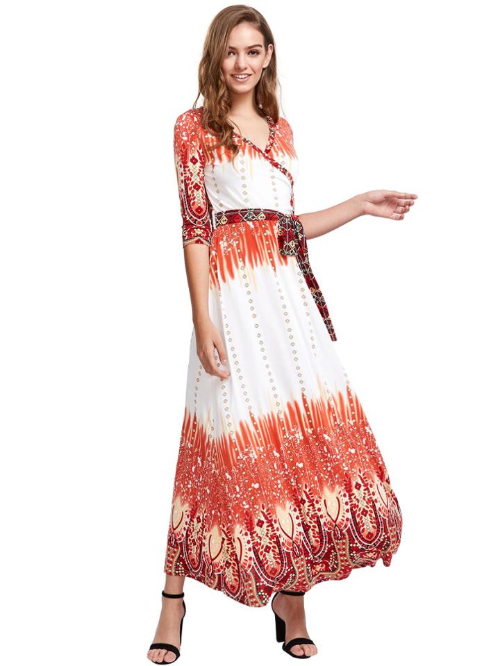 Shein Tie Waist Wrap Maxi Dress