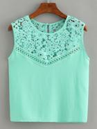 Shein Lace Insert Sleeveless Chiffon Top - Mint Green