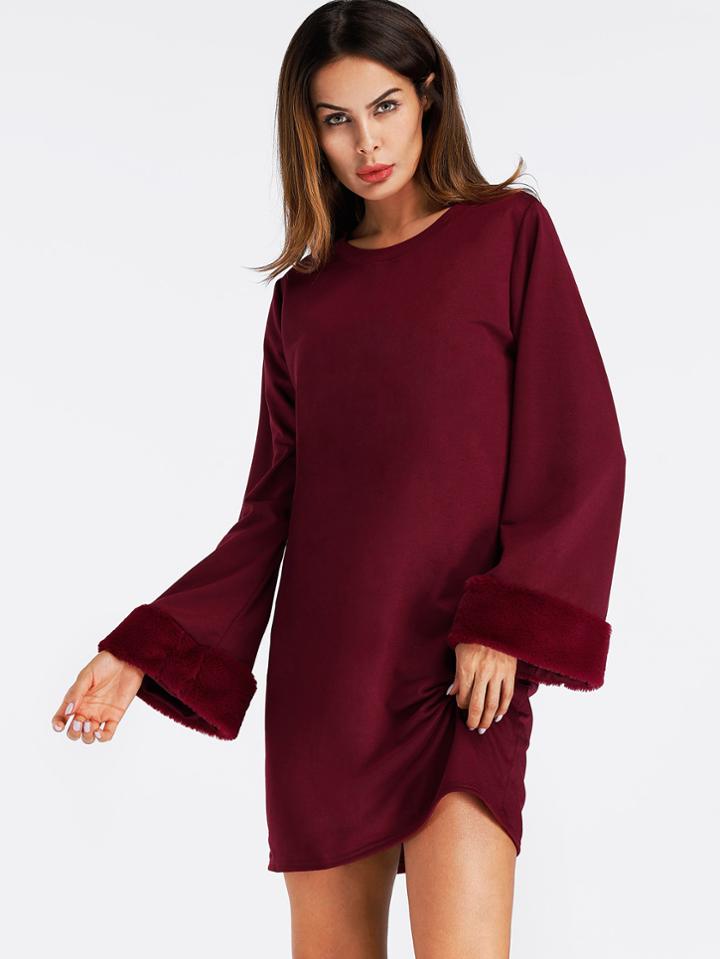 Shein Faux Fur Cuff Shift Dress