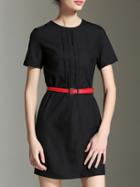 Shein Black Pleated Belted Shift Dress