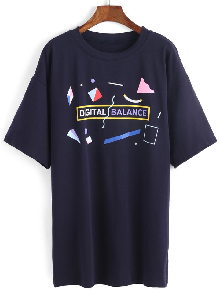 Shein Geometric Print Royal Blue Tshirt Dress