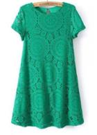Rosewe Latest Round Neck Green Skater Dress With Button