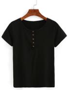 Shein Buttoned Front Black T-shirt