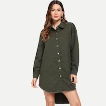Shein Raw Hem Dip Hem Denim Blouse
