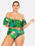 Shein Palm & Flower Print Flounce Swimsuit
