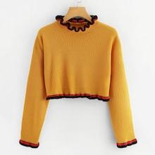 Shein Plus Striped Frilled Trim Sweater